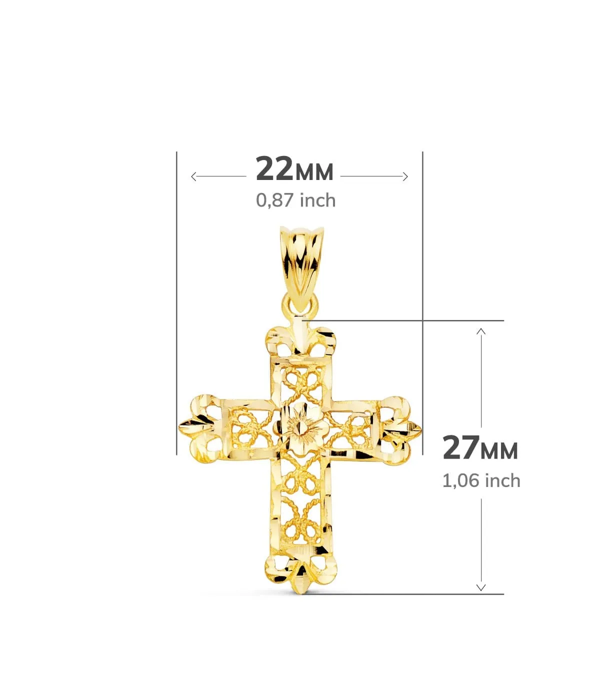Pendentif Croix Filigrane Or 18K 27mm
